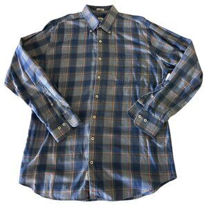 Peter Millar Mens Blue/Brown Plaid Button-Down Shirt Large Long Sleeve